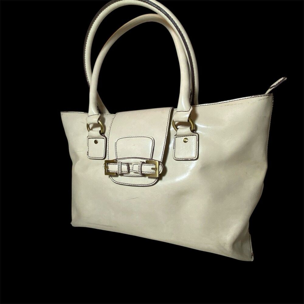 Hobo Shoulder Bag Ivory Cream LARGE Purse Women’s Brass Magnetic Closure EUC